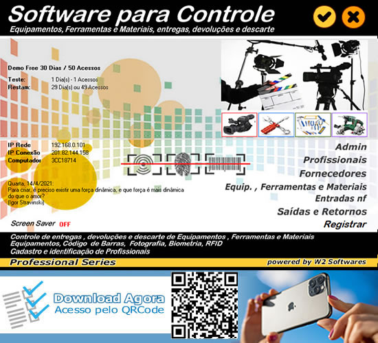 Software controle de equipamentos ferramentas epi biometria